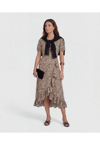 Vestido  Midi Con Boleros Frontales  Para Mujer Café Patprimo