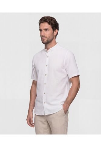 Camisa  Manga Corta Cuello Mao  Para Hombre Blanco Patprimo Patprimo