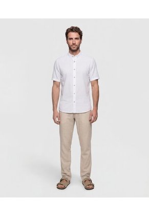 Camisa  Manga Corta Cuello Mao  Para Hombre Blanco Patprimo