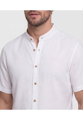 Camisa  Manga Corta Cuello Mao  Para Hombre Blanco Patprimo