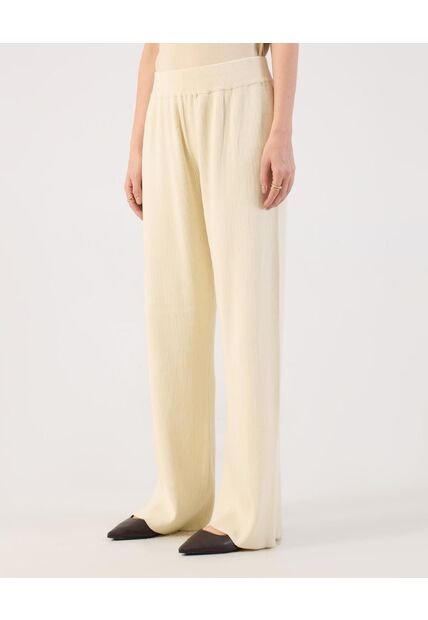 Pantalón Wide Leg De Punto Acanalado   Para Mujer Beige Patprimo
