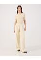 Pantalón Wide Leg De Punto Acanalado   Para Mujer Beige Patprimo de Patprimo
