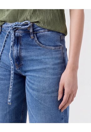 Jeans Wide Leg Con Cordón   Para Mujer Azul Patprimo