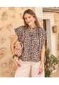 Blusa Fluida Con Mangas Mariposa   Para Mujer Café Patprimo de Patprimo
