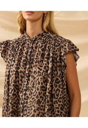 Blusa Fluida Con Mangas Mariposa   Para Mujer Café Patprimo