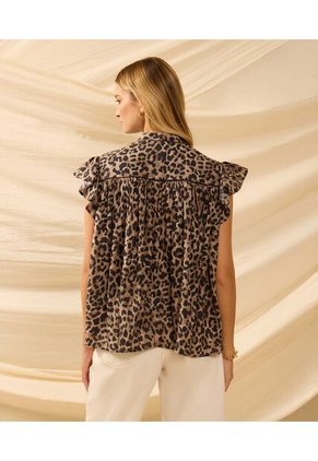 Blusa Fluida Con Mangas Mariposa   Para Mujer Café Patprimo