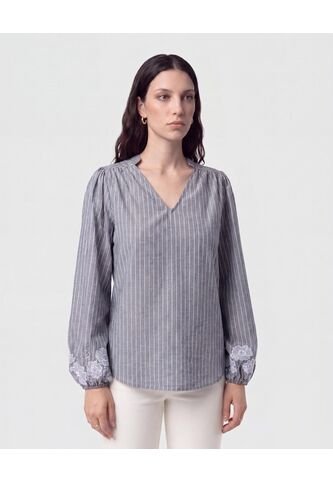 Blusa Con Bordado En Puños   Para Mujer Azul Patprimo Patprimo