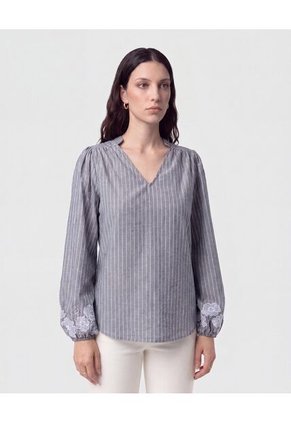Blusa Con Bordado En Puños Para Mujer Azul Patprimo
