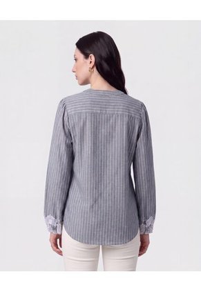 Blusa Con Bordado En Puños Para Mujer Azul Patprimo