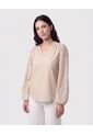 Blusa Con Bordado En Puños   Para Mujer Beige Patprimo de Patprimo