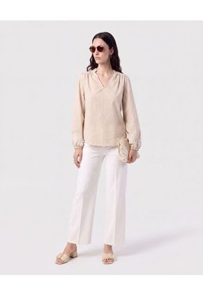 Blusa Con Bordado En Puños Para Mujer Beige Patprimo