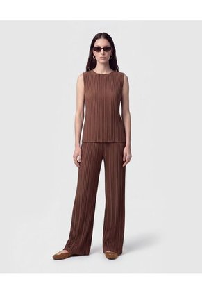 Pantalón Fluido Plisado Para Mujer Café Patprimo