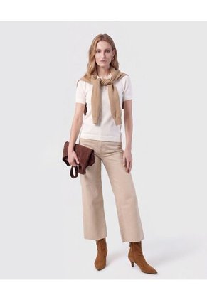Jean Culotte De Tiro Alto Con Ruedo Desflecado  Para Mujer Beige Patprimo