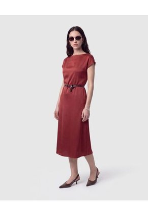 Vestido Unicolor Con Cinturón Para Mujer Vino Patprimo