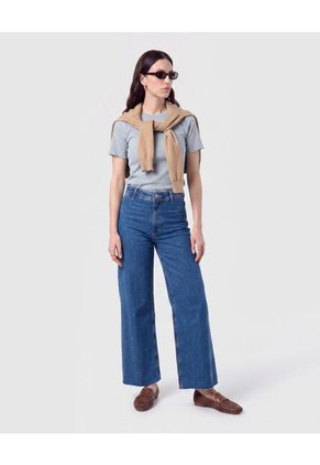 Jeans Corte Culotte De Tiro Alto   Para Mujer Azul Patprimo