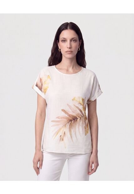 Blusa Manga Doblez Cuello Redondo   Para Mujer Blanco Patprimo