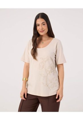 Camiseta Para Mujer Manga Corta Cuello Redondo Color Crema Marca Patprimo #14091426