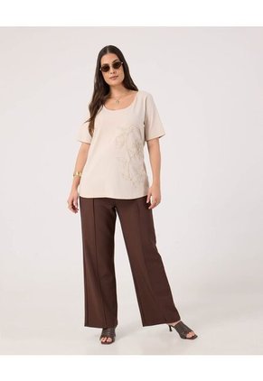 Camiseta Para Mujer Manga Corta Cuello Redondo Color Crema Marca Patprimo #14091426