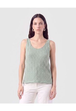 Camiseta De Tiras En Tejido De Punto Para Mujer Verde Patprimo