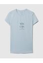 Camiseta Mc Unicolor Corta Con Screen  Para Mujer Azul Patprimo de Patprimo