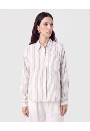 Camisa De Rayas Con Bolsillo Para Mujer Azul Patprimo