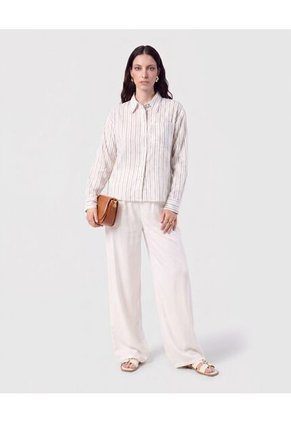 Camisa De Rayas Con Bolsillo Para Mujer Azul Patprimo
