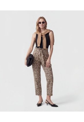 Pantalón Paper Bag Con Cinturón Para Mujer Café Patprimo