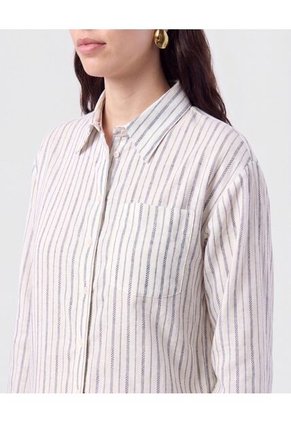 Camisa De Rayas Con Bolsillo Para Mujer Azul Patprimo