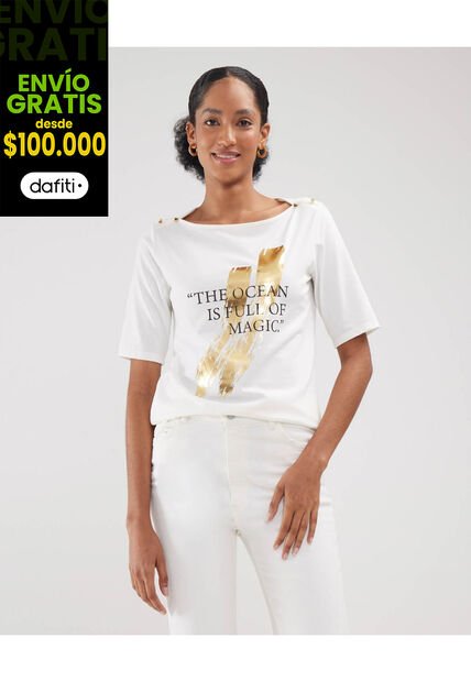 Camiseta Para Mujer Manga Corta Color Marfil Marca Patprimo #30093499