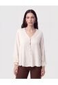 Blusa Botonadura Y Escote En V   Para Mujer Beige Patprimo de Patprimo