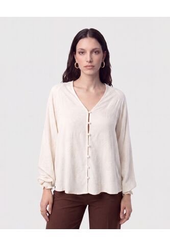 Blusa Botonadura Y Escote En V   Para Mujer Beige Patprimo Patprimo
