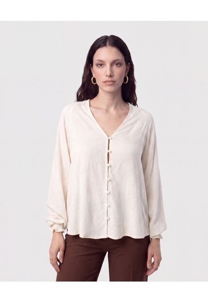 Blusa Botonadura Y Escote En V   Para Mujer Beige Patprimo