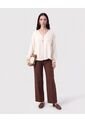 Blusa Botonadura Y Escote En V   Para Mujer Beige Patprimo de Patprimo