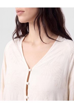 Blusa Botonadura Y Escote En V Para Mujer Beige Patprimo