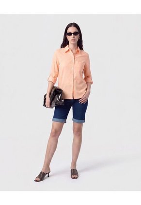 Camisa Con Unicolor Manga Larga Para Mujer Naranja Patprimo