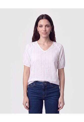 Blusa Cuello En V Manga Raglán   Para Mujer Blanco Patprimo Patprimo