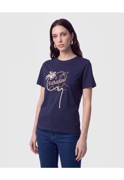 Camiseta Estampada De Cuello Redondo   Para Mujer Azul Patprimo
