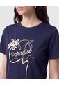 Camiseta Estampada De Cuello Redondo   Para Mujer Azul Patprimo de Patprimo