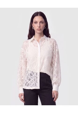 Camisa En Encaje Con Transparencia   Para Mujer Blanco Patprimo Patprimo