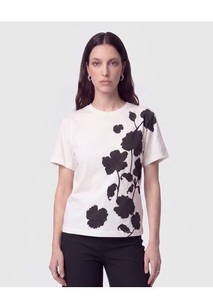 Camiseta Cuello Redondo Bordada   Para Mujer Blanco Patprimo