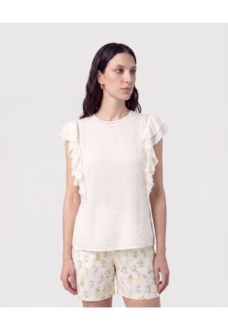 Blusa De Volantes Calada   Para Mujer Crema Patprimo Patprimo