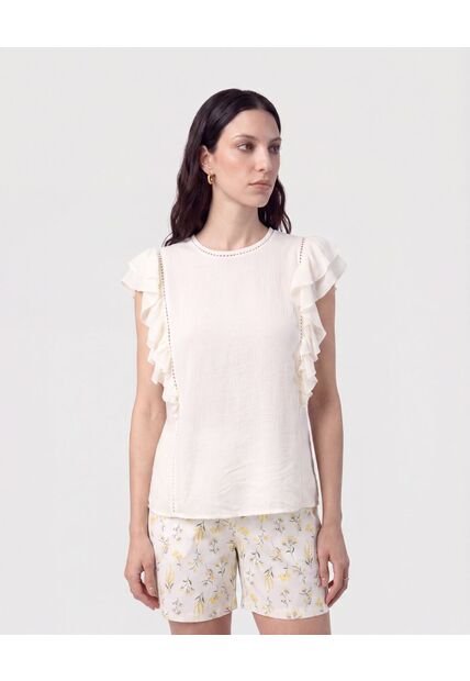 Blusa De Volantes Calada   Para Mujer Crema Patprimo