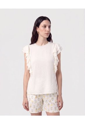 Blusa De Volantes Calada Para Mujer Crema Patprimo