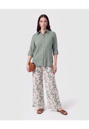 Pantalón Fluido Con Estampado Para Mujer Verde Patprimo