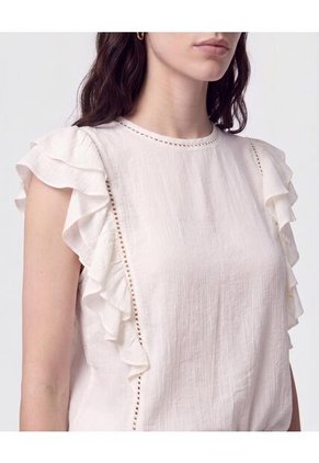 Blusa De Volantes Calada Para Mujer Crema Patprimo