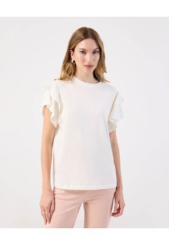 Camiseta  Para Mujer Manga Corta Cuello Redondo Color Crema Marca Patprimo #30093845 Patprimo