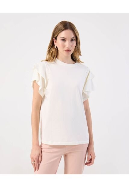 Camiseta  Para Mujer Manga Corta Cuello Redondo Color Crema Marca Patprimo #30093845