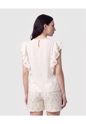 Blusa De Volantes Calada Para Mujer Crema Patprimo