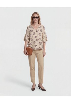 Pantalón Unicolor Tipo Chino   Para Mujer Beige Patprimo
