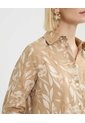 Camisa Manga Larga Con Bolsillo Estampada En Lino  Para Mujer Café Patprimo de Patprimo